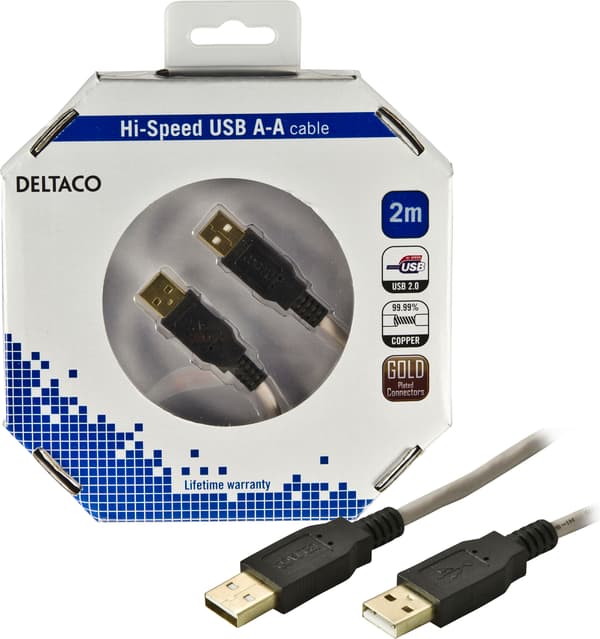 USB 2.0 kabel Type A han - Type A han 2m Grå