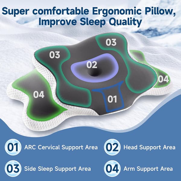 Ergonomisk Cervikal Memory Foam Pude til Side-, Ryg- og Mavesovere, 65 * 40 * 14/10cm