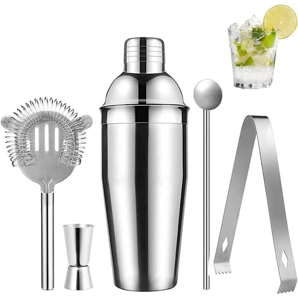Cocktail Shaker Sett - Rustfritt stål Sølv 5 deler
