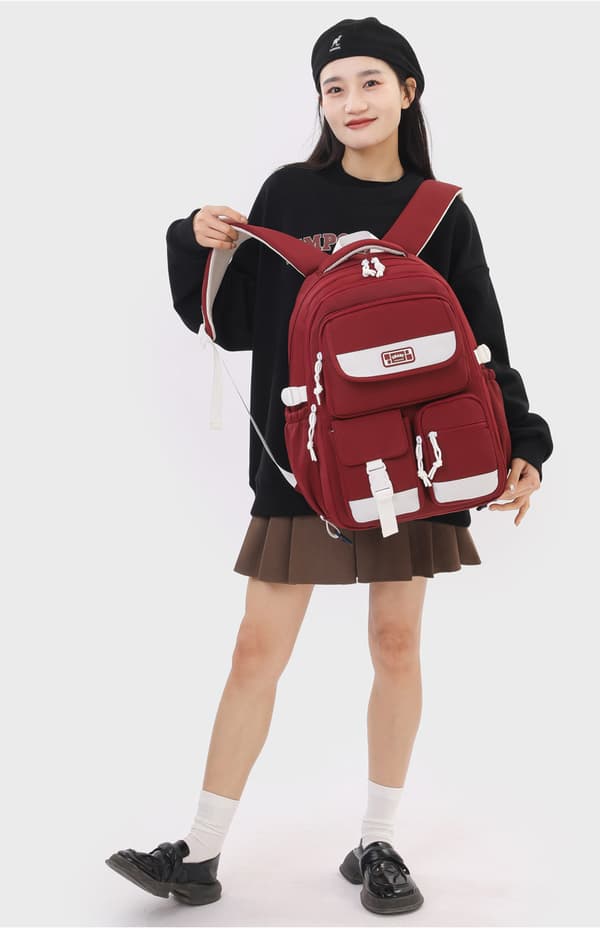 Large Capacity Middle School Student School Bag High Quality Lightweight Backpack - Red