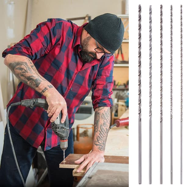 5 Pcs Extra Long High Speed Steel Drill Bit Set 3-5mm, 300mm Twist Drills