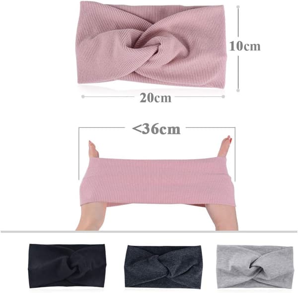 4-pakning bomullsmotehodebånd for kvinner, kryssknute, elastiske, brede, ZQKLA