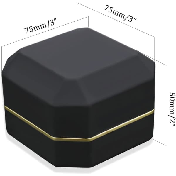 Luxury Ring Box, Square Velvet Ring Box Jewelry Gift Box with LED Light for Proposal, Engagement, Wedding, Black
