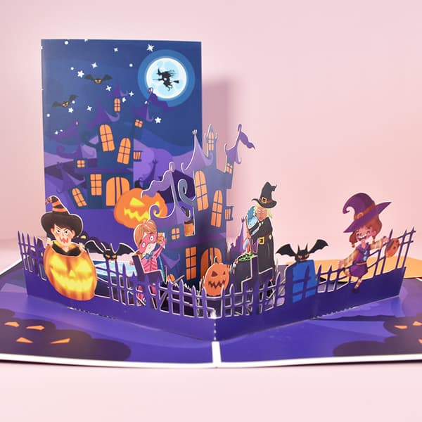 3D-kort til Halloween, Pop-up Halloween-kort, Foldbart kort med kuvert