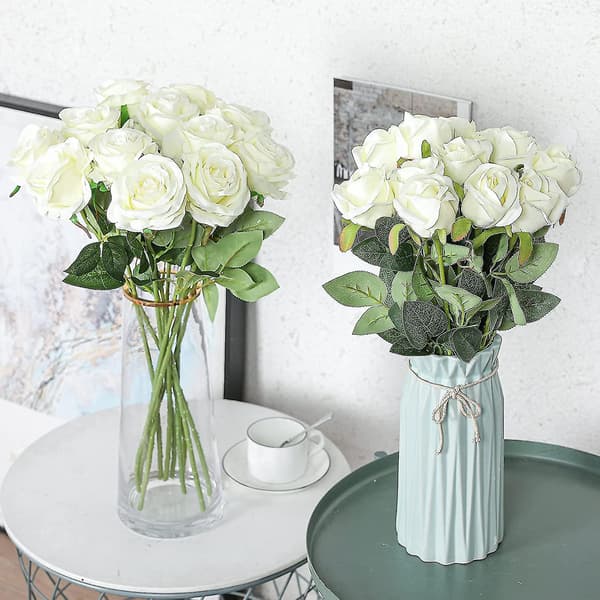12 stk. kunstige silkeblomster realistiske roser buket lang stilk