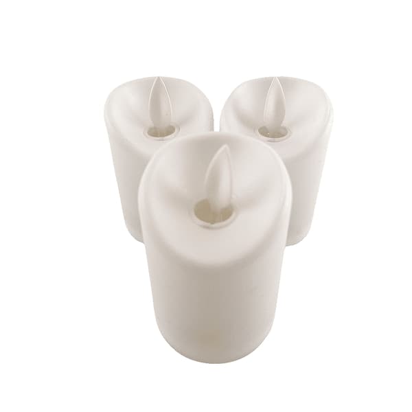 LED Plastic Candles - 3 pcs. - 7 cm - with 3D Flame and Remote Control - White 130