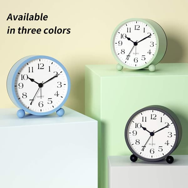 Silent Analog Alarm Clock with Nightlight, Beep Sound, Gentle Wake, Battery Operated, Easy Setting (Green)