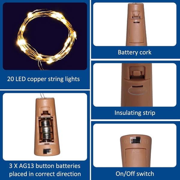 Warm White Wine Bottle Cork Lights, 20 LED 2M Waterproof String Lights, Wine Bottle Lights, 10 Pcs