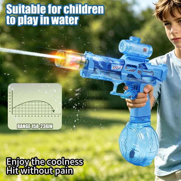 Electric Water Blaster Toy for Kids, Rechargeable Automatic Water Gun with LED