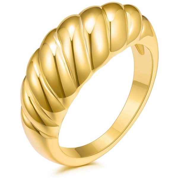 Guldringe til kvinder Croissant Dome Tykke Chunky Ringe Twisted Stackable Band Enkel Trendy Ring Størrelse 12
