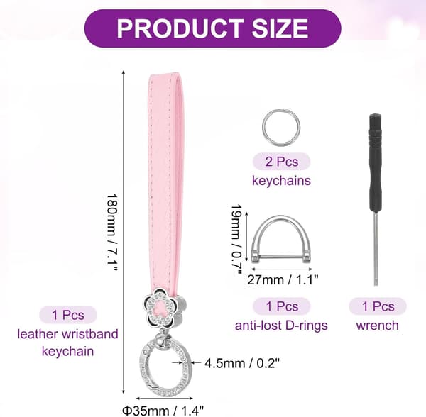 Læder Håndledsnøglekæde Bil Nøglering Håndledsnøglekæde Sølv Pink color_name Silver Tone/Pink