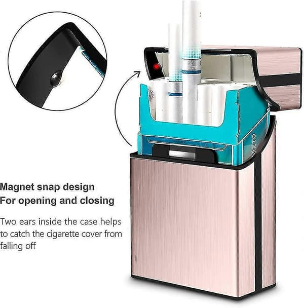Cigarette case, metal cigarette box with magnetic closure, aluminum gray