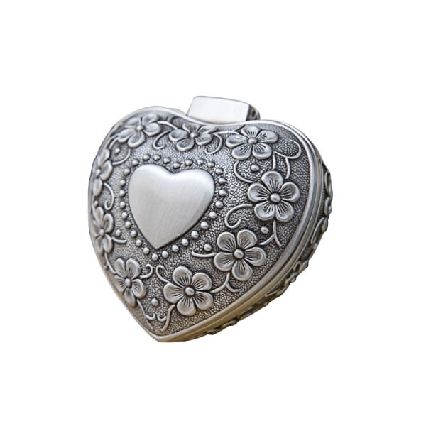 Smyckeskrin Vintage hjärtformad metall snidad blomdesign Box antika halsband örhängen organizer