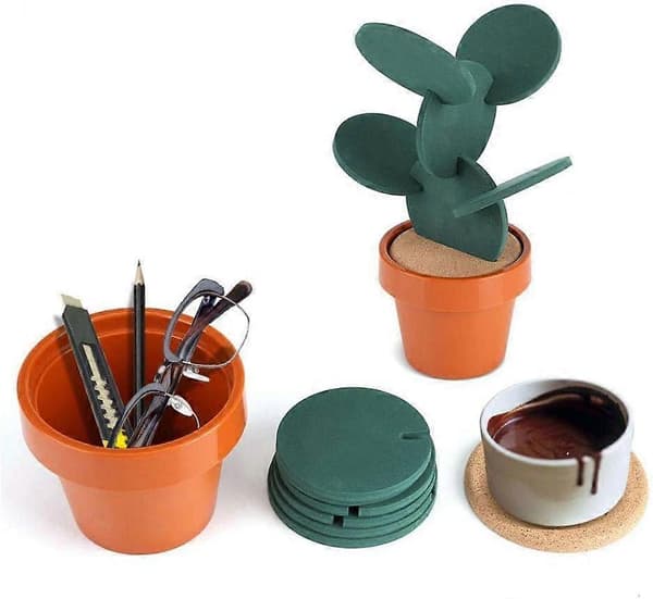 Coasters Creative Cactus Shaped Design Set of 6 Pieces for Home Office Decor