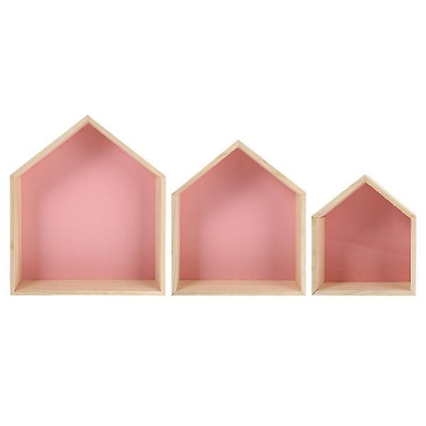 3kpl puutalon muotoiset säilytystelineet Monitoimiset seinähyllyt Home Pink30X35CM Pink 30X35CM