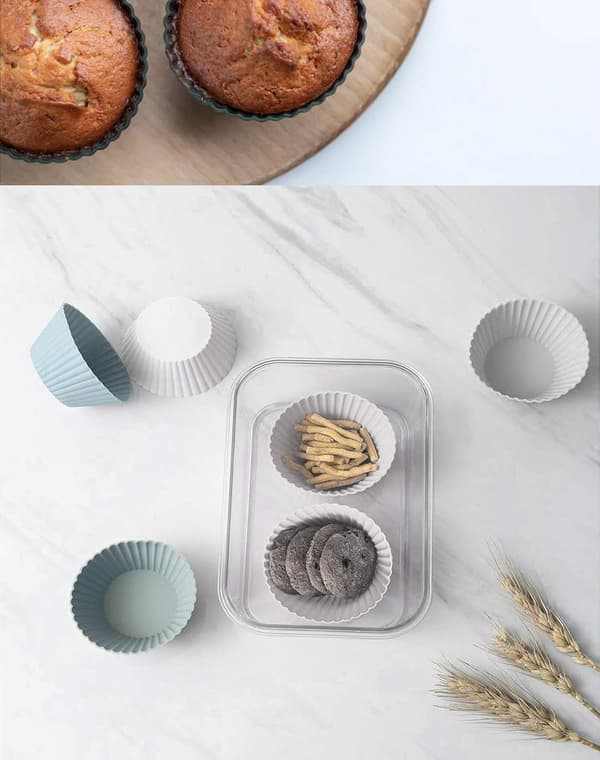 12-pack Återanvändbara Muffinsformar - Premium Silikon, Miljövänlig, B