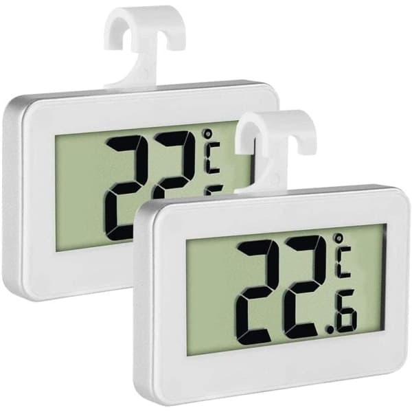 Kylskåpstermometer, 2-pack LCD Digital Kyl-Frysskåpstermometer med Hängkrok och Infällbart Ställ