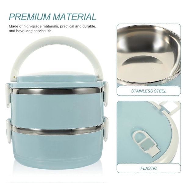 Dubbellagers Bento Box Rostfri Matlåda Stapelbar Matlåda Praktisk Matbehållare Blå Blue 15X14CM