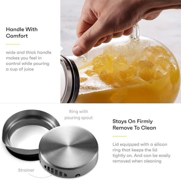 2500 ml glass pitcher with lid, beautiful lightweight beverage carafe with handle perfect for cold days