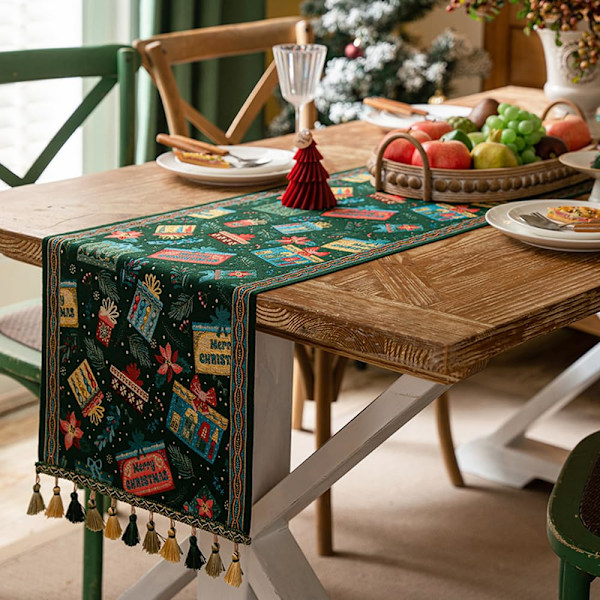 Design Chenille Dining Table Runners with Tassels for Holiday Table Setting Dresser Kitchen Party(13”x70”)