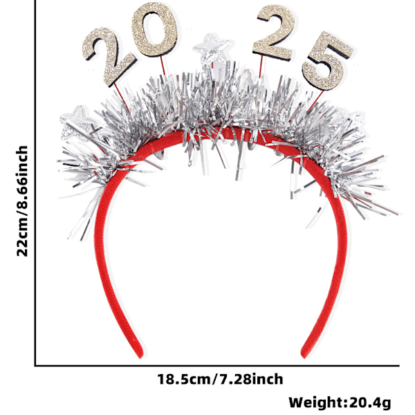 3 stk Hodebånd for kvinner med "Happy New Year", nyttårshatt med stjerner, nyttårspartytilbehør, julegaver