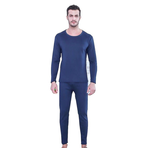 Termiskt underställ för män och kvinnor, mjukt rundhalsat plus sammet termiskt underställ höstunderkläder, vintervarmt baslager topp och byxor marinblå 3*L 3*L Navy Blue