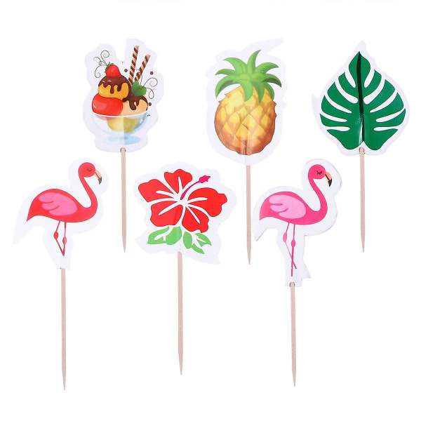 24 stk Hawaii-tema Tegneserie Kake Toppers Flamingo Ananas Kake Plukker Cupcake Dekor Festartikler For Bryllup Bursdag Festival