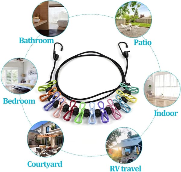 Portable Clotheslines, Retractable Travel Clothesline, Clothesline with 12 Clothespins, for Indoor Laundry Drying