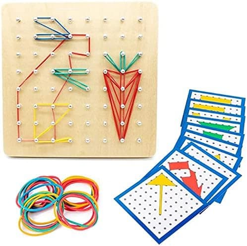 Træ Geoboard med aktivitetsmønsterkort og elastikker - 8x8