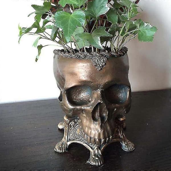 Skull Flower Pot Resin Craft Ornament Creative Halloween Gift for Home