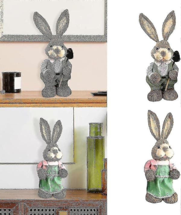 Easter Bunny Figurine Home Decor Animal Sculpture Rabbit Statue For Tabletop Farmhouse Kitchen Hallway Easter Day-B