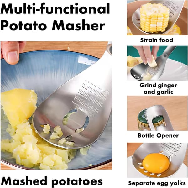 Multifunksjonell potetmoser, hullsleiv i rustfritt stål, rå eggseparator, holdbare kjøkkenredskaper, perfekt for potetmos