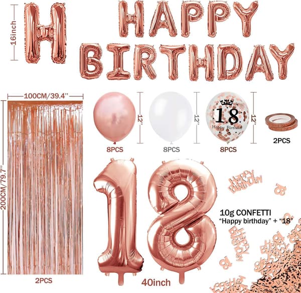 18-årsdag roségull dekorasjon, gratulerer med dagen banner, hel