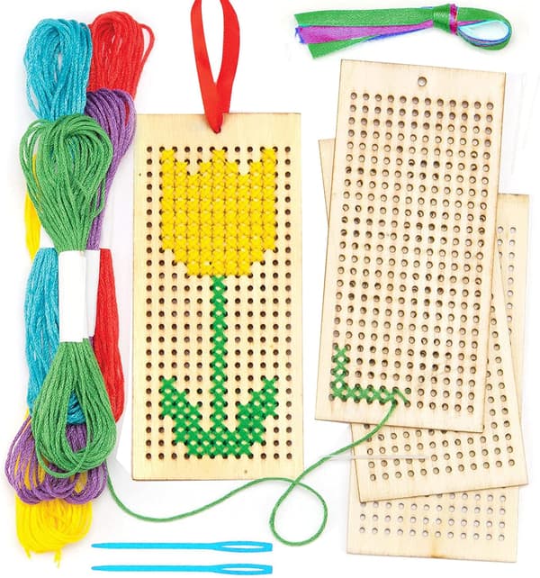 Korsstingssæt, sæt med 4 broderisæt til begyndere, kors