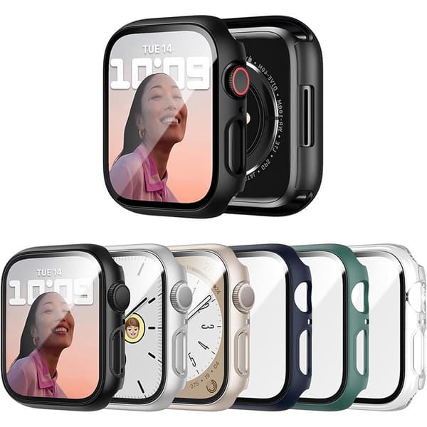 Protective Case Compatible with Apple Watch 46mm (10th Gen) - Black PC + Tempered Glass