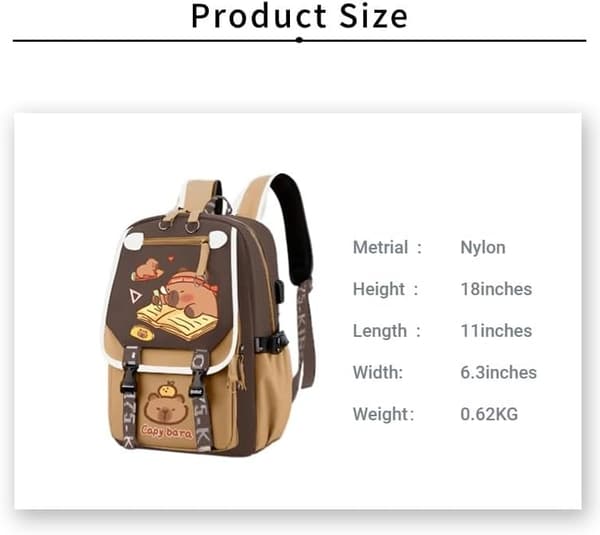 Capybara Cartoon Backpack Gift, Waterproof Capybara Item with Large Capacity, Cute Backpack with Pins and Accessories