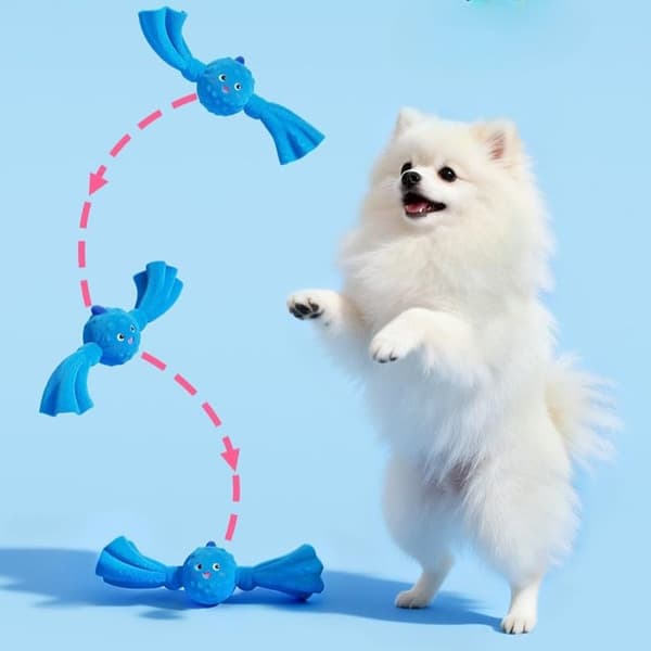 Squeaky Dog Ball Toy - Plush, Spiked TPR Core, Interactive Bite and Chew Toy (Blue)