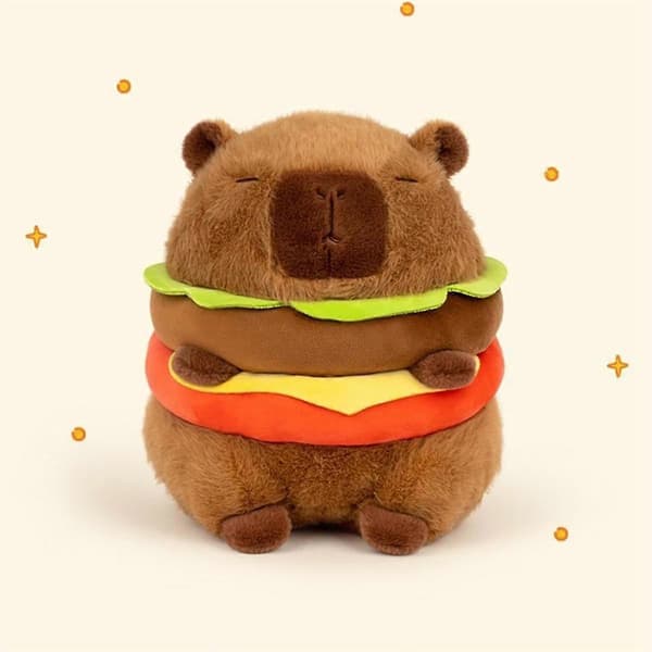 Realistic Capybara Burger Plush, Cute Capybara Stuffed Animal Pillow Plushie Toy, Soft Hamburger Fo