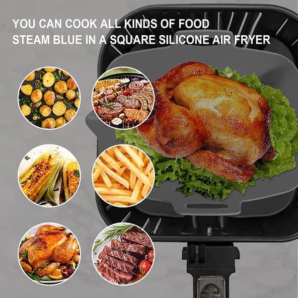 Air Fryer Silicone Basket - 2-pack Rectangular Baking Pan 22x16x6cm - Non-stick Reusable Oven Pan BPA-free