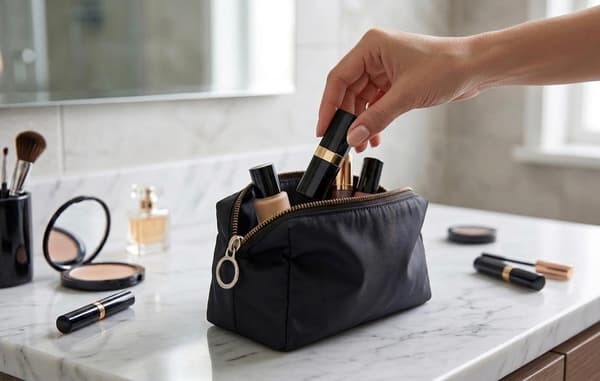 pc Small Compact Foldable Toiletry Bag, Makeup Bag, Cosmetic Pouch Japanese Style (Black)