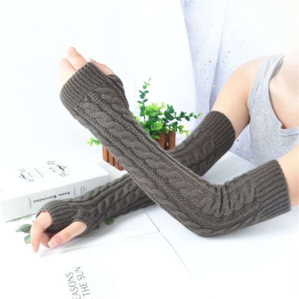 Lange strikkede vanter/armvarmere til kvinder, sæt med 3 - 50 cm - Khaki, Mørkegrå, Mørkerød - Polyester - Varm & Stilfuld