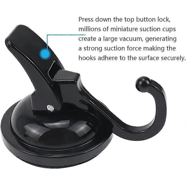 Suction Cup Hook Bathroom Hook 2 Pieces Dish Towel Hook No Drilling Black Towel Hook Strong Suction Cup Nano Suction Hooks Bathroom Can Hold 5 kg