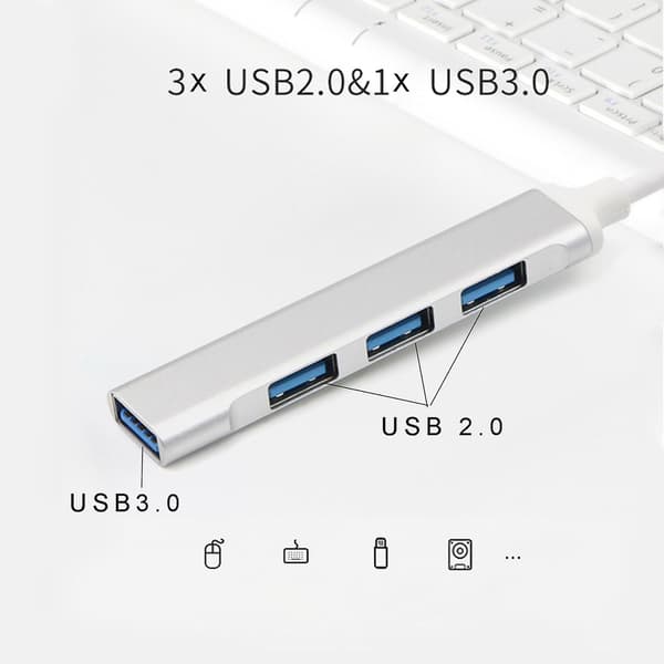 Metall USB C Hub Typ C Till 3x USB 2.0 + USB 3.0 4 Portars Adapter