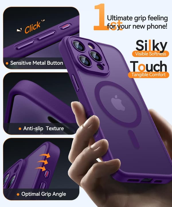 Magnetic Case for iPhone 16 Pro with Camera Protection Compatible with MagSafe Transparent Matte Back Shockproof Phone Case (Dark Purple)