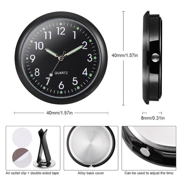 Bilklocka - Mini Quartz Analog Klocka för Fordonsinstrumentbräda med Luftventilklämma för Inredning - Liten Väggklocka Heminredning