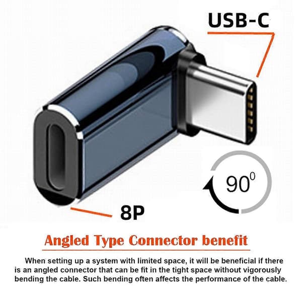 U2-058-LT018 Op Ned Vinklet Design USB-C Han til 8Pin Hun Konverter Adapter Understøtter 480Mbps