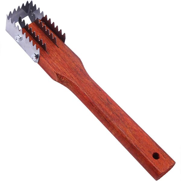 27 cm Fish Scale Brush with Stainless Steel Serrated Blades Fish Scale Tool Kitchen Fish Scale Scraper Wooden Handle
