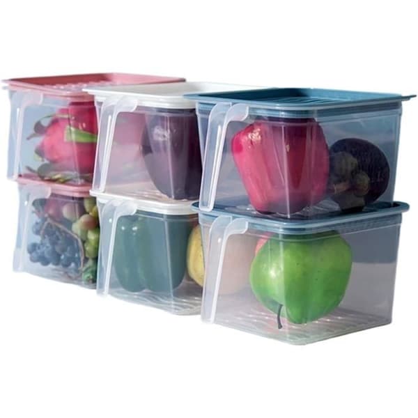 Sealed food container with handle. Large capacity for the fridge, stackable and easy to store (Blue, S)