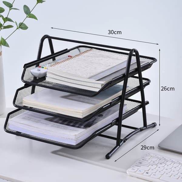 3-tier Black Desk and Document Organizer. A4 Paper, Desk Drawer, File Folders, Computer Desk, Drawer Organizer, Black Metal Mesh Material