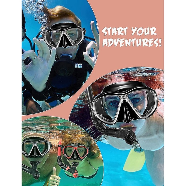 Dykkemaske med Anti-dug Hærdet Glas, Anti-læk Tør Snorkelmaske, Nem Åndedræt og Justerbar